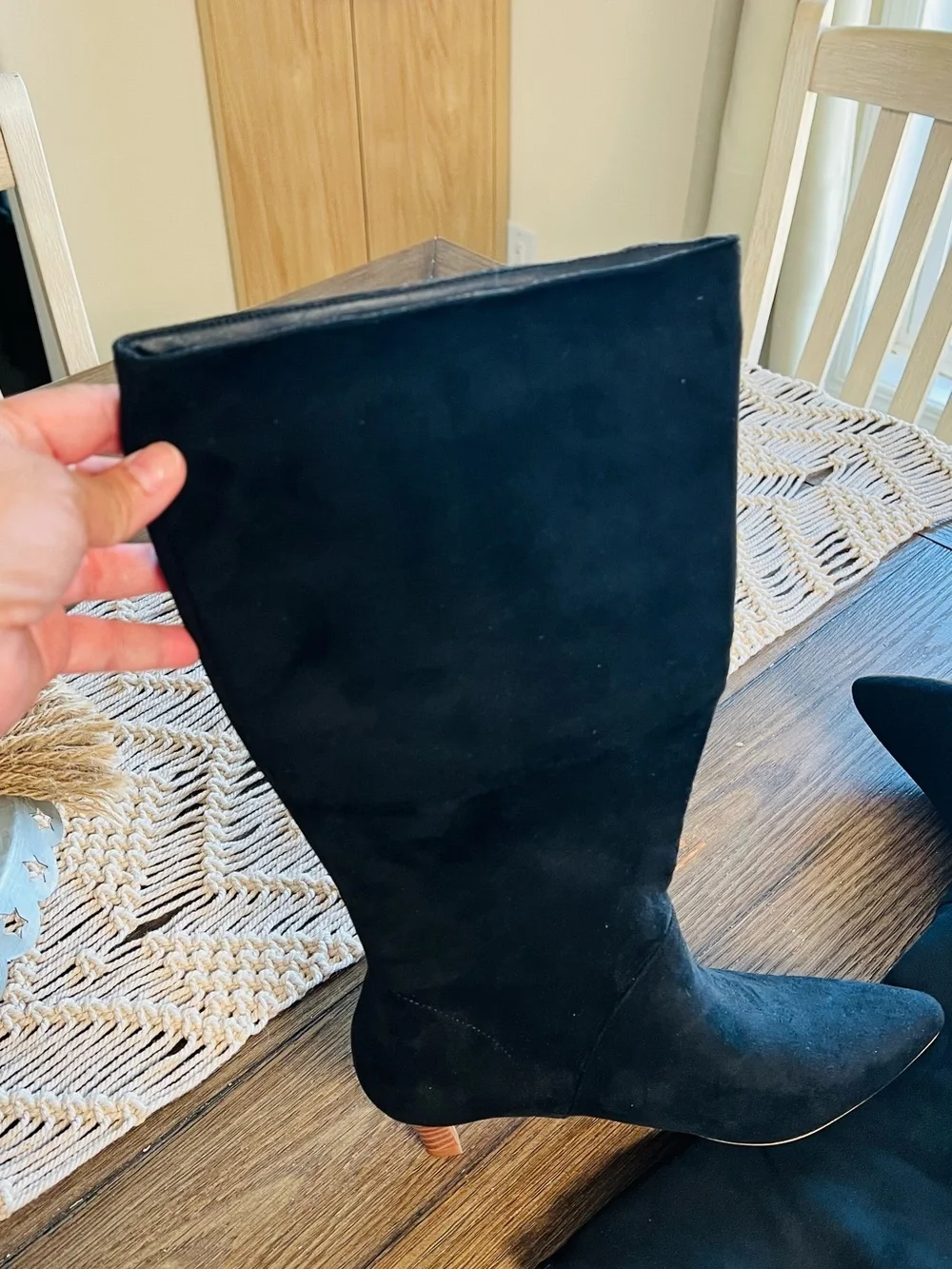 Women's Black Suede Knee-High Boots with Low Block Heel